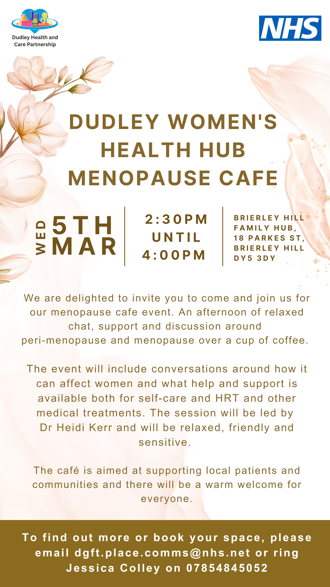 Dudley Women's Health Hub Menopause Cafe invite March 5 mar